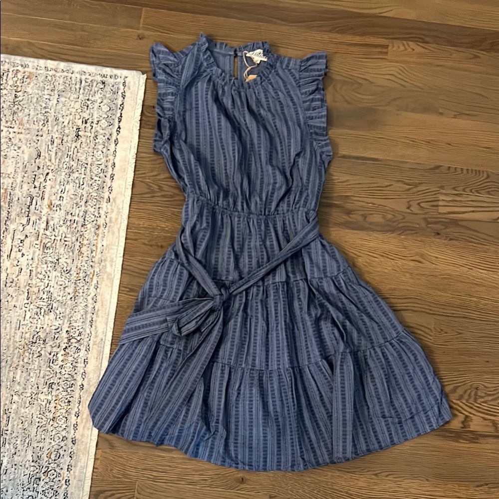 Blue Ruffled Sleeveless Dress